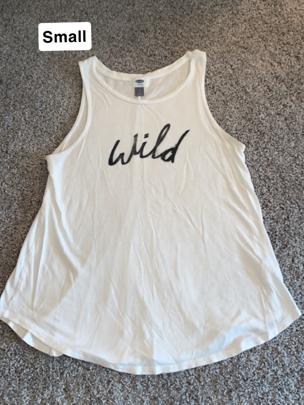 Old Navy White Tank Top with Black "Wild" Script